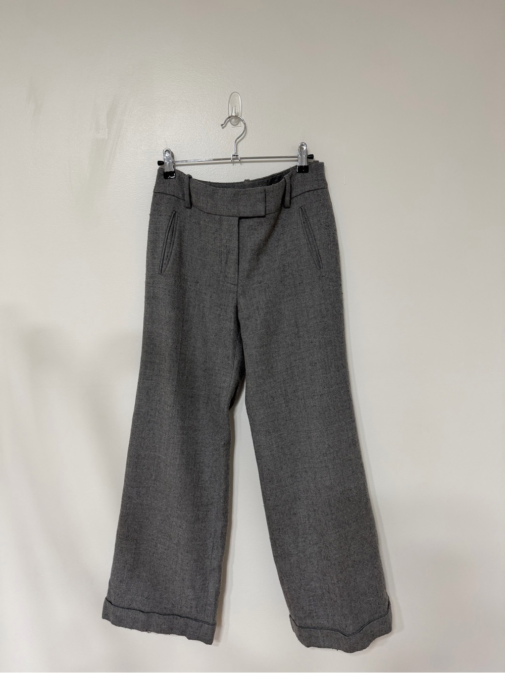 LOFT Gray Wool Blend Wide Leg Trouser Dress Pants Cuffed Hem Women’s Size 2